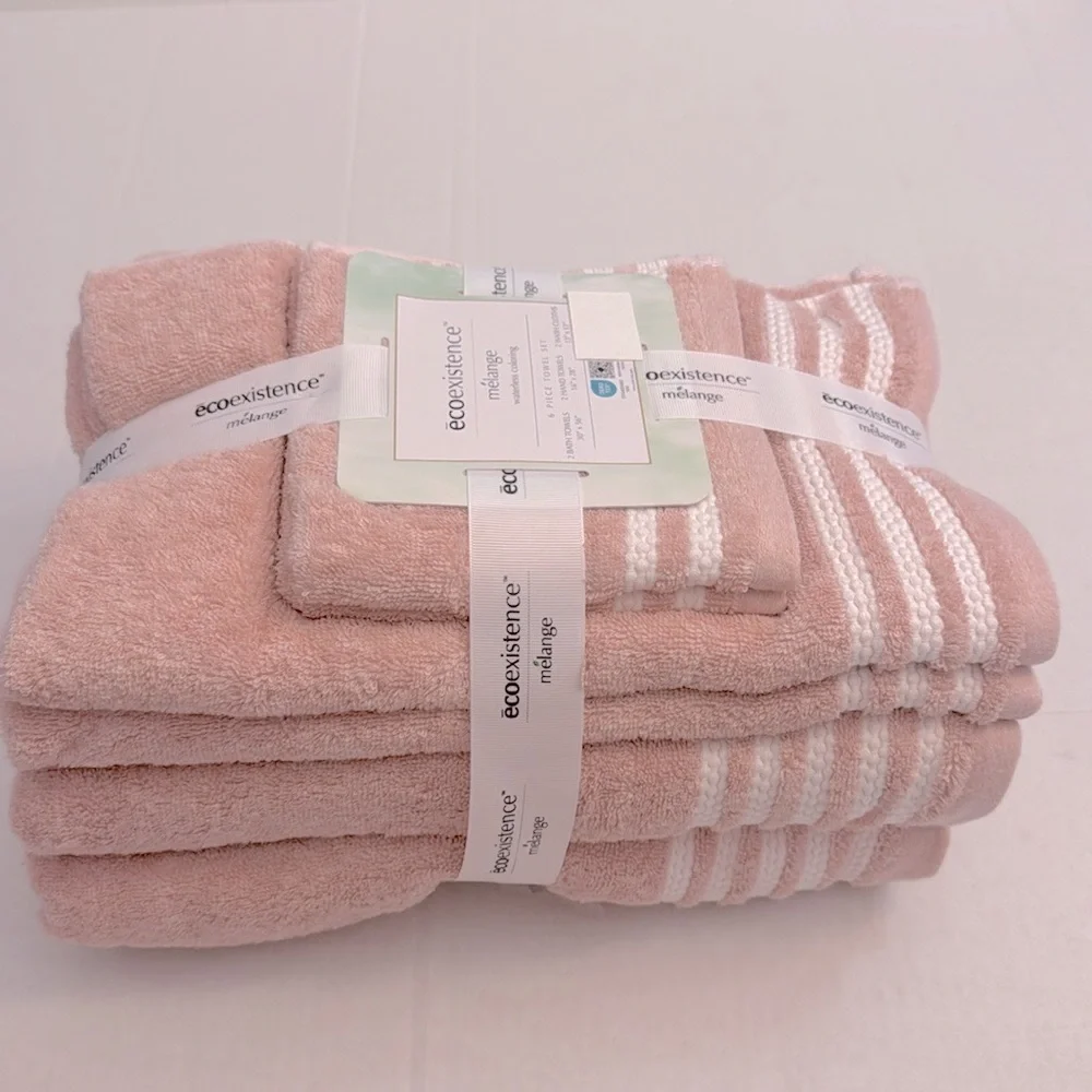 6pc Ecoexistence Mélange Bath Towel Set - Waterless Coloring - Pink/White
